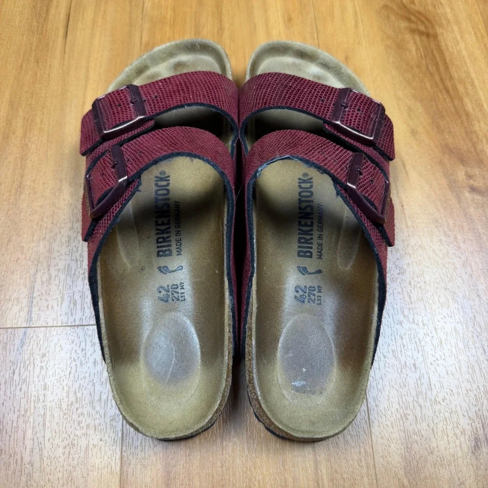 Birkenstock Arizona Maroon Red Lizard Embossed Sandals Mens‎ 9 L11 M9 EU 42